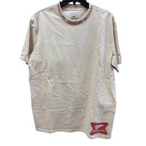 Miller High Life Mens Cream Graphic T-Shirt Logo‎ Collar Large